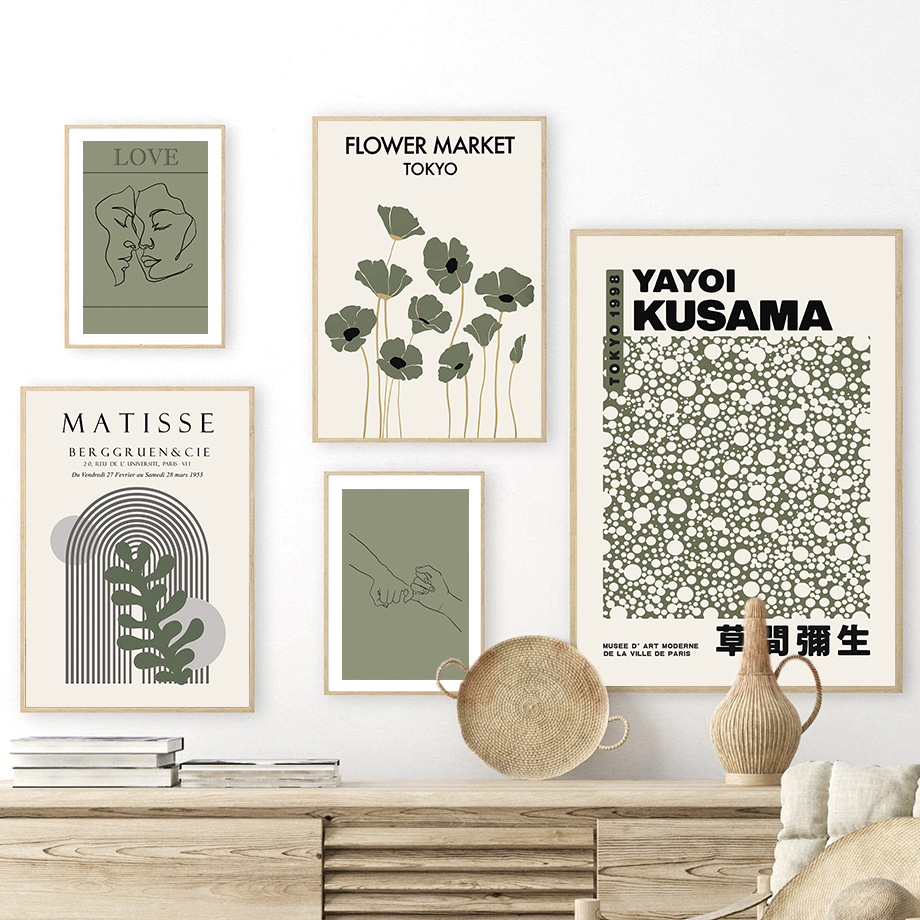 Home Cinema Wall Art - Pintura em tela verde sálvia Yayoi