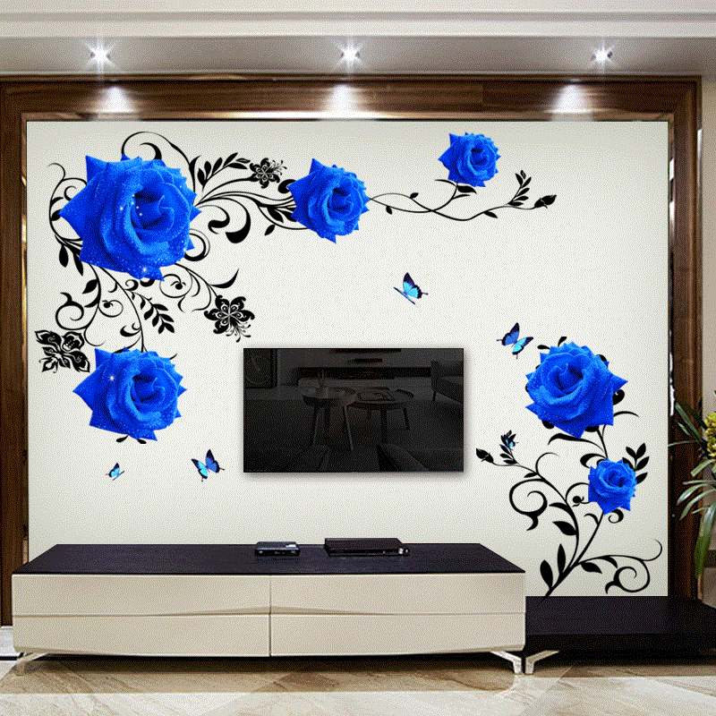 Home Cinema Wall - Tamanho grande azul rosa flores adesivos