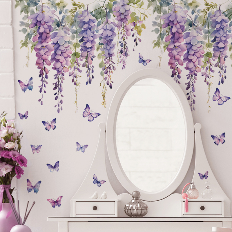 Flores roxas borboleta adesivo - Home Cinema Wall avaliação e preço