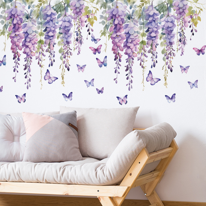 Flores roxas borboleta adesivo - Home Cinema Wall avaliação e preço