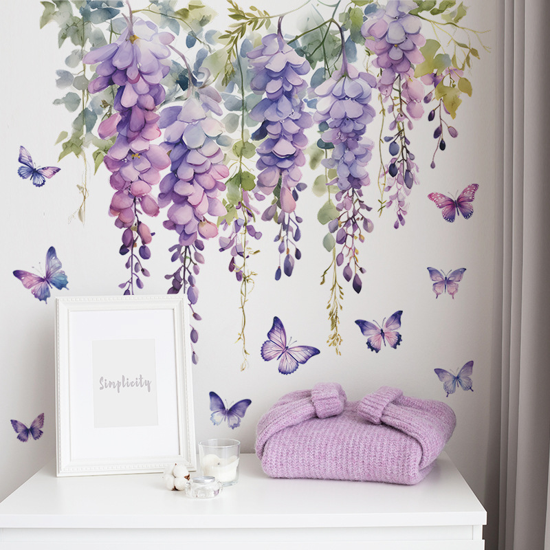 Flores roxas borboleta adesivo - Home Cinema Wall avaliação e preço