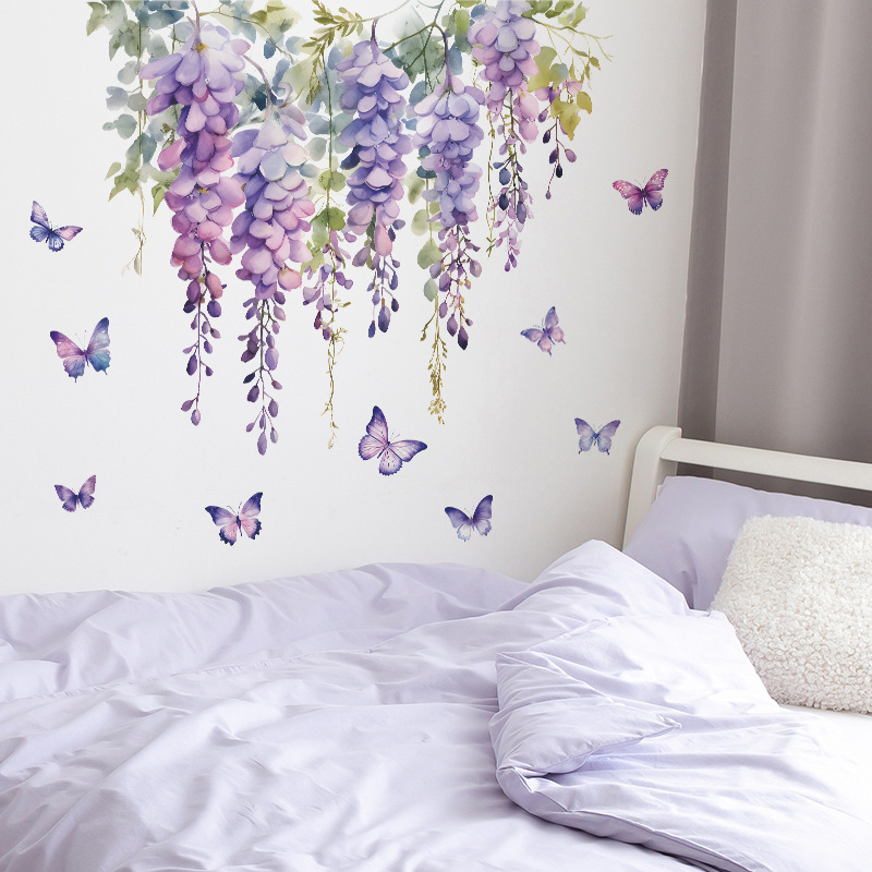Flores roxas borboleta adesivo - Home Cinema Wall avaliação e preço