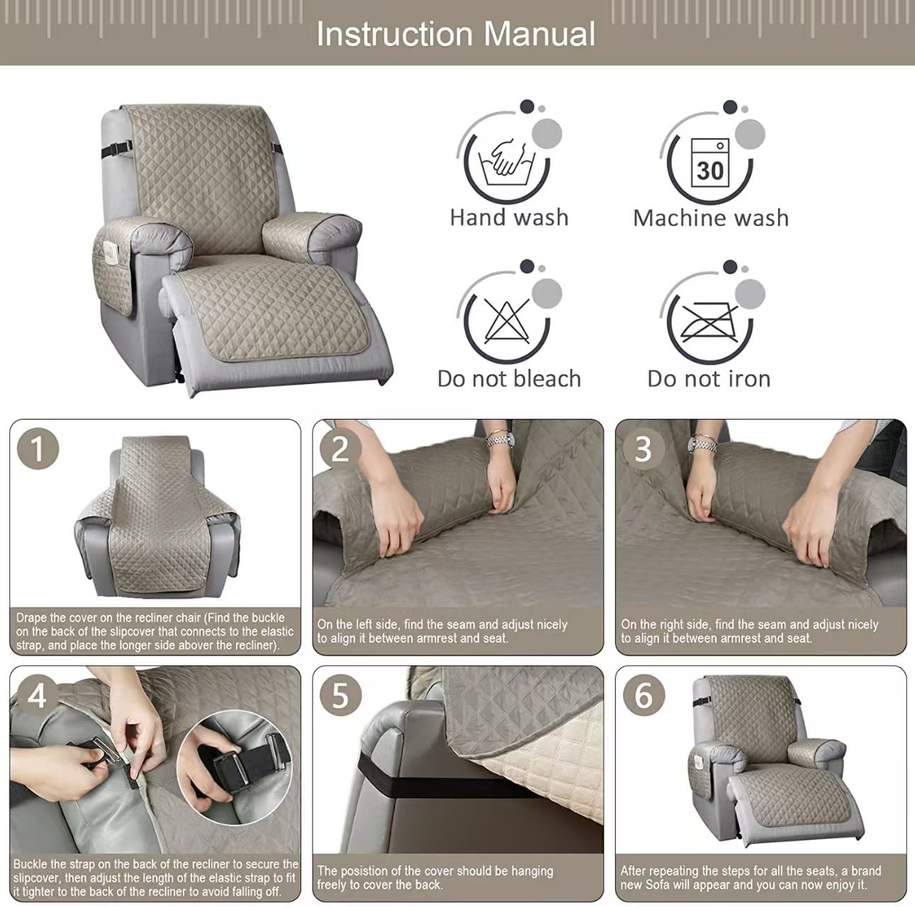 Capa de sofá acolchoada anti-d - Recliner Sofa Cover avaliação e preço